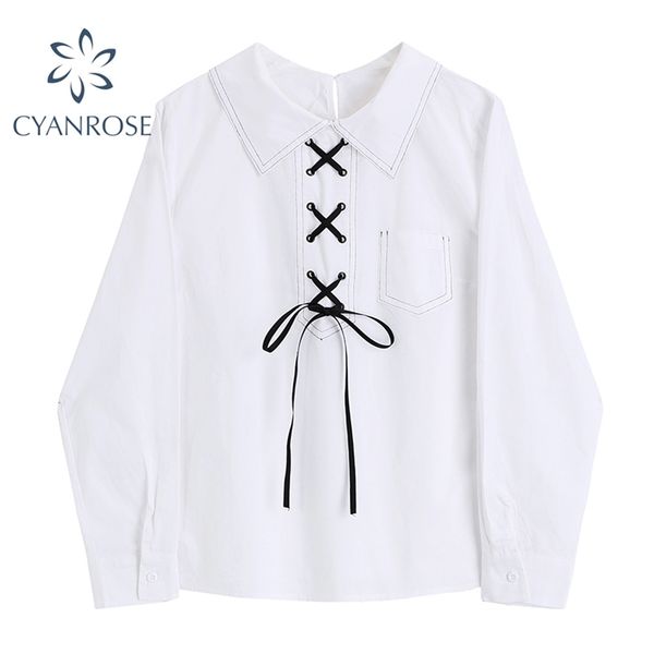 white pullover lace up collar blouses streetwear harajuku sweet preppy style shirt stitched deign long sleeve stylish 210430
white pullover lace up collar blouses streetwear harajuku sweet preppy style shirt stitched deign long sleeve stylish 210430