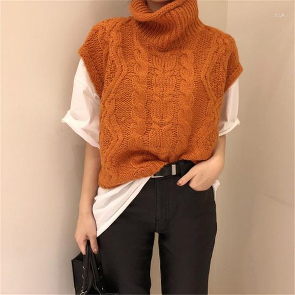 autumn and winter retro fashion high collar casual solid color pullover vest sweater women women's sweaters, White;black
autumn and winter retro fashion high collar casual solid color pullover vest sweater women women's sweaters, White;black