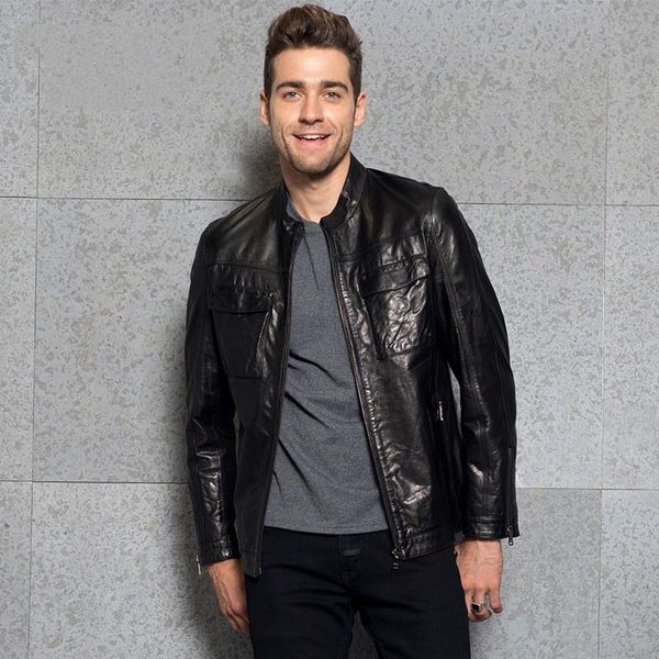 men's leather & faux genuine jacket, short jacket with a turtleneck, spring zipper, big size, Black
men's leather & faux genuine jacket, short jacket with a turtleneck, spring zipper, big size, Black