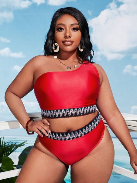 plus contrast tape one shoulder bikini swimsuit x02h#, Black
plus contrast tape one shoulder bikini swimsuit x02h#, Black