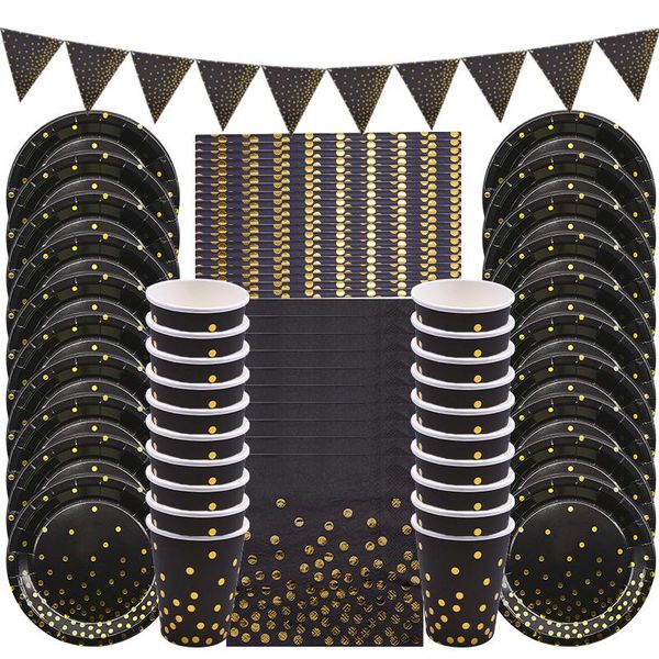 disposable dinnerware 1set black gold dot paper plate cup napkin party tableware set for kids birthday wedding decoration supplies
disposable dinnerware 1set black gold dot paper plate cup napkin party tableware set for kids birthday wedding decoration supplies