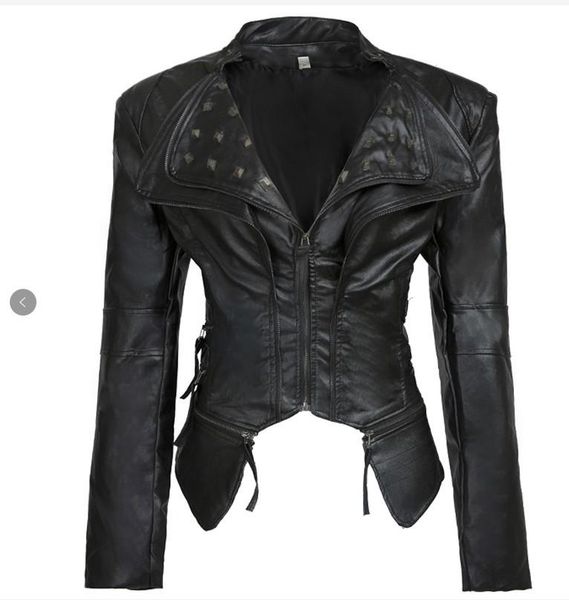 women's leather & faux women motorcycle coat 2021 fashion ladies jacket jackets punk turn-down collar casual, Black
women's leather & faux women motorcycle coat 2021 fashion ladies jacket jackets punk turn-down collar casual, Black