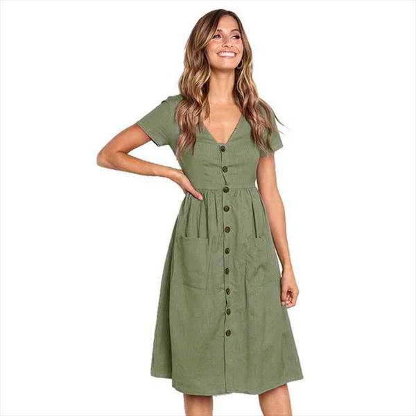 cotton summer casual v-neck button womens dress pocket short sleeve midi for vestidos, Black;gray
cotton summer casual v-neck button womens dress pocket short sleeve midi for vestidos, Black;gray