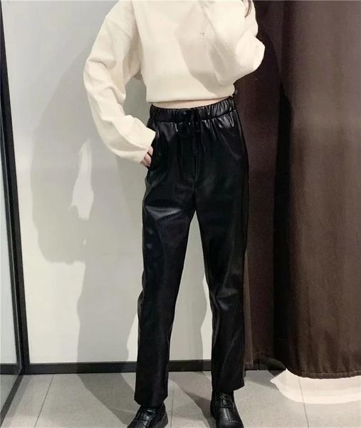 women's pants & capris vintage black faux leather women pu loose harem joggers elegant pockets trousers, Black;white
women's pants & capris vintage black faux leather women pu loose harem joggers elegant pockets trousers, Black;white