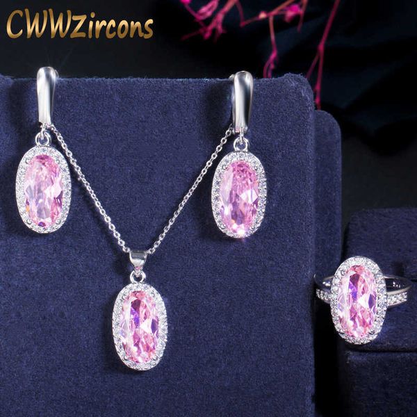 super sparkling long oval pink cubic zircon engagement ring necklack and earrings set trendy ladies jewelry gift t431 210714, Silver
super sparkling long oval pink cubic zircon engagement ring necklack and earrings set trendy ladies jewelry gift t431 210714, Silver