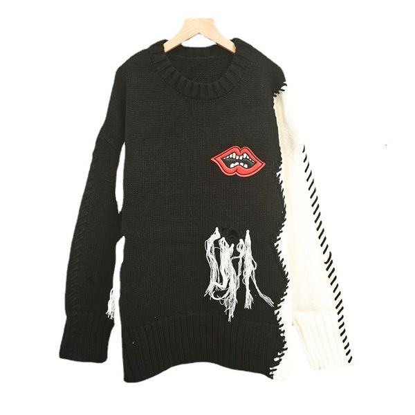sweater knit 2021 autumn winter women's wear pullover long sleeve contrast splicing large lips round neck loose thick, White;black
sweater knit 2021 autumn winter women's wear pullover long sleeve contrast splicing large lips round neck loose thick, White;black