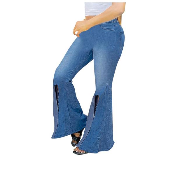 women's pants & capris button high waist slim band micro hole trousers denim solid color elegant flare mujer, Black;white
women's pants & capris button high waist slim band micro hole trousers denim solid color elegant flare mujer, Black;white