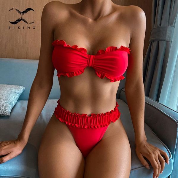 women's swimwear ruffle bandeau swimsuit women solid push up bikini set high waist brazilian sleeveless bathing suit bathers, White;black
women's swimwear ruffle bandeau swimsuit women solid push up bikini set high waist brazilian sleeveless bathing suit bathers, White;black