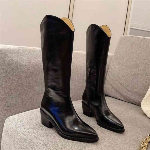 women 2022 knee high boots genuine leather pointed toe fashion leisure square heel white zipper winter autumn western cowboy boot, Black
women 2022 knee high boots genuine leather pointed toe fashion leisure square heel white zipper winter autumn western cowboy boot, Black