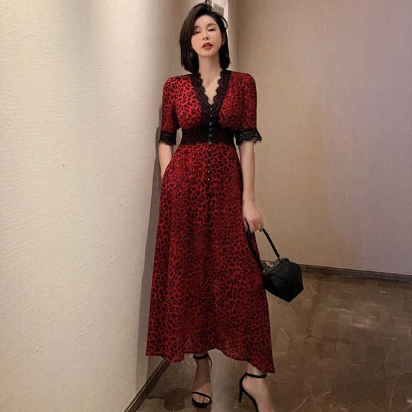 women summer long lace dress chiffon half sleeve beach style v-neck ankle-length leopard print party red dresses 210625, Black;gray
women summer long lace dress chiffon half sleeve beach style v-neck ankle-length leopard print party red dresses 210625, Black;gray