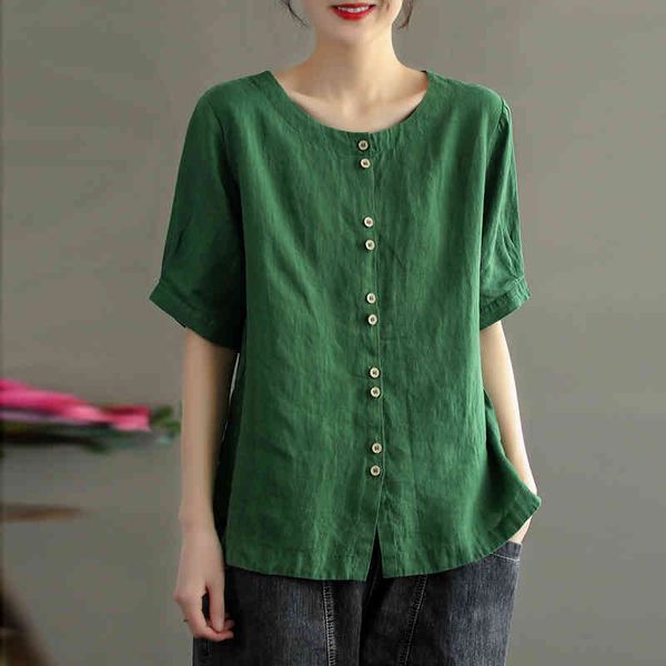 johnature women linen vintage shirts and short sleeve summer blouses o-neck solid color button loose female shirts 210521, White
johnature women linen vintage shirts and short sleeve summer blouses o-neck solid color button loose female shirts 210521, White