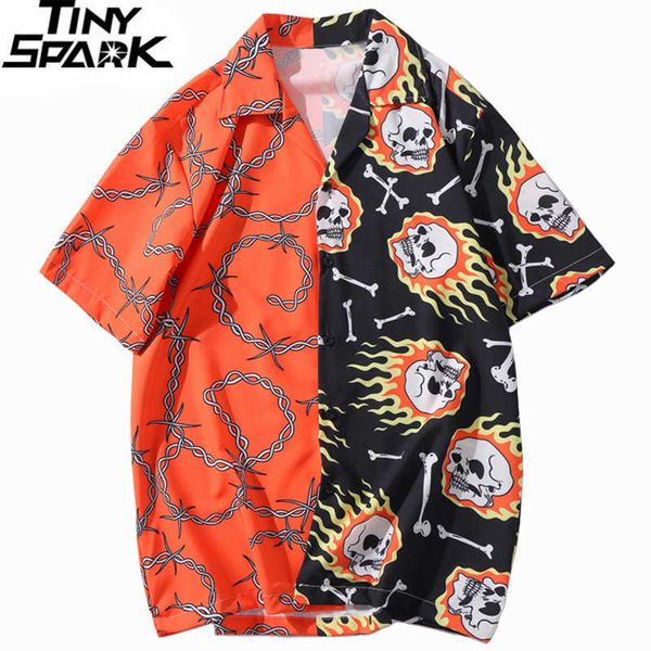 hip hop shirt streetwear men hawaiian fire skull chain harajuku beach hiphop s summer short sleeve 210721, White;black
hip hop shirt streetwear men hawaiian fire skull chain harajuku beach hiphop s summer short sleeve 210721, White;black