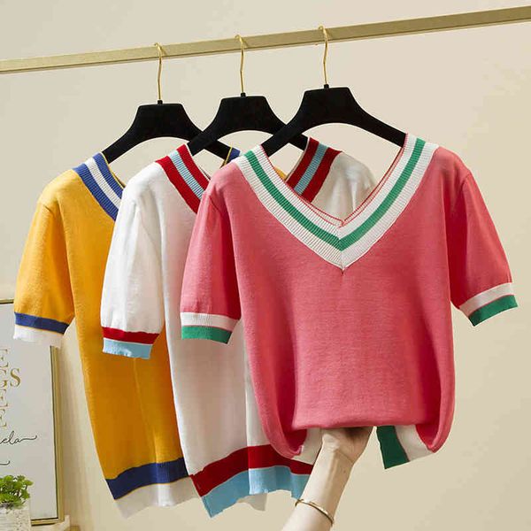 women's t-shirt women's t-shirts, low-cut v, 2021, women's t-shirt, contrast color, striped, summer, shirt, clothes, female 0, White
women's t-shirt women's t-shirts, low-cut v, 2021, women's t-shirt, contrast color, striped, summer, shirt, clothes, female 0, White