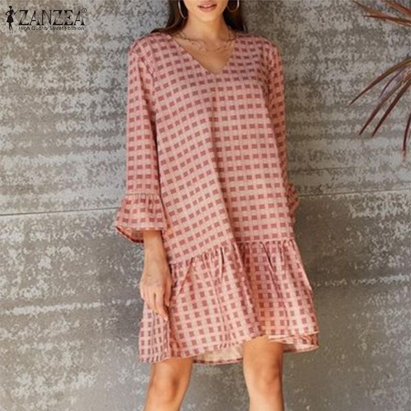 women bohemian mini dress zanzea summer plaid checked sundress vintage v neck 3/4 sleeve ruffles vestidos loose holiday dresses casual, Black;gray
women bohemian mini dress zanzea summer plaid checked sundress vintage v neck 3/4 sleeve ruffles vestidos loose holiday dresses casual, Black;gray