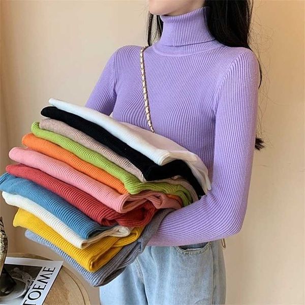 

women's sweaters autumn winter turtleneck long sleeve casual knitted jumper fashion slim elasticity pullover sweater female 211216, White;black