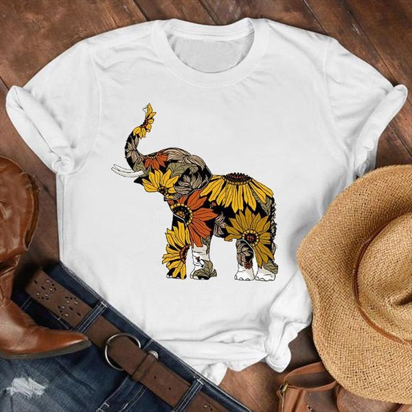 cute elephant floral print womens short sleeve o neck loose tee female clothes camisetas mujer, White
cute elephant floral print womens short sleeve o neck loose tee female clothes camisetas mujer, White