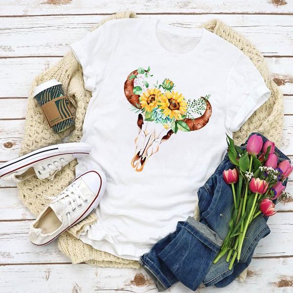 women's t-shirt women graphic floral bull cow heifer skull sunflower summer shirt lady clothes womens clothing tee female t, White
women's t-shirt women graphic floral bull cow heifer skull sunflower summer shirt lady clothes womens clothing tee female t, White