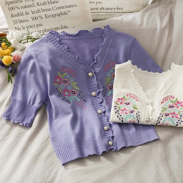 women's blouses & shirts women slim bodycon v neck flowers embroidery knit blouse lady sweet casual button cardigan girls elegant daily, White
women's blouses & shirts women slim bodycon v neck flowers embroidery knit blouse lady sweet casual button cardigan girls elegant daily, White
