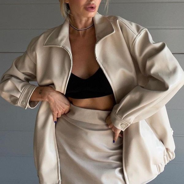 women's leather & faux korean chic pu jackets women turn down collar zip up solid color long sleeve coats streetwear casual outerwear, Black
women's leather & faux korean chic pu jackets women turn down collar zip up solid color long sleeve coats streetwear casual outerwear, Black