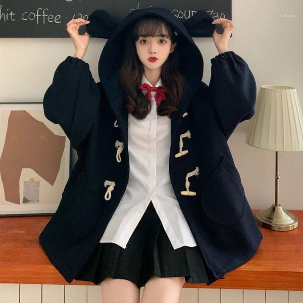 women's wool & blends kawaii girl autumn winter woolen coat women japanese thick horn button outerwear loose vintage ladies solid casua, Black
women's wool & blends kawaii girl autumn winter woolen coat women japanese thick horn button outerwear loose vintage ladies solid casua, Black