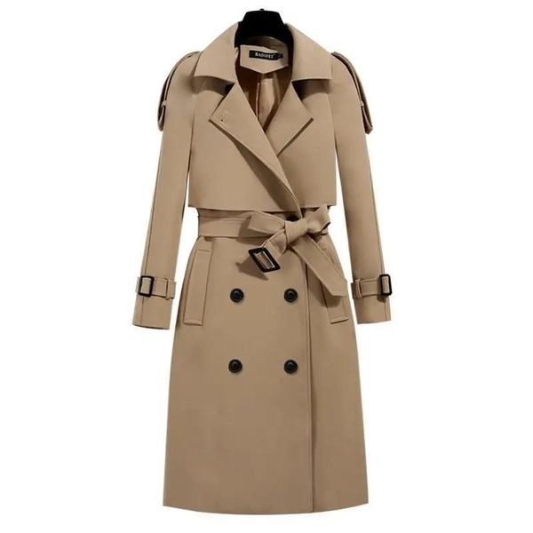 women's trench coats coat fashion windbreaker 2021 spring autumn slim classic belt medium length female, Tan;black 
women's trench coats coat fashion windbreaker 2021 spring autumn slim classic belt medium length female, Tan;black