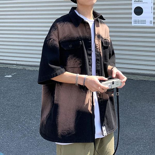 men's casual shirts summer dyed short sleeve for men streetwear china man 2021 spring black long jacket, White;black
men's casual shirts summer dyed short sleeve for men streetwear china man 2021 spring black long jacket, White;black