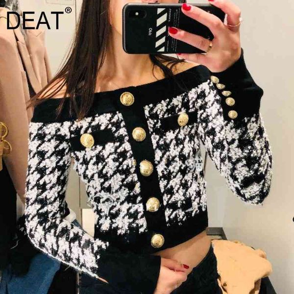 slim slash neck collar plaid sweater for women long sleeve metal button female spring and autumn gx1196 210421, White;black
slim slash neck collar plaid sweater for women long sleeve metal button female spring and autumn gx1196 210421, White;black