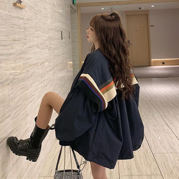 autumn korean 2021 design sense knitting stripe loose medium length baseball jacket long sleeve woman women's jackets, Black;brown
autumn korean 2021 design sense knitting stripe loose medium length baseball jacket long sleeve woman women's jackets, Black;brown