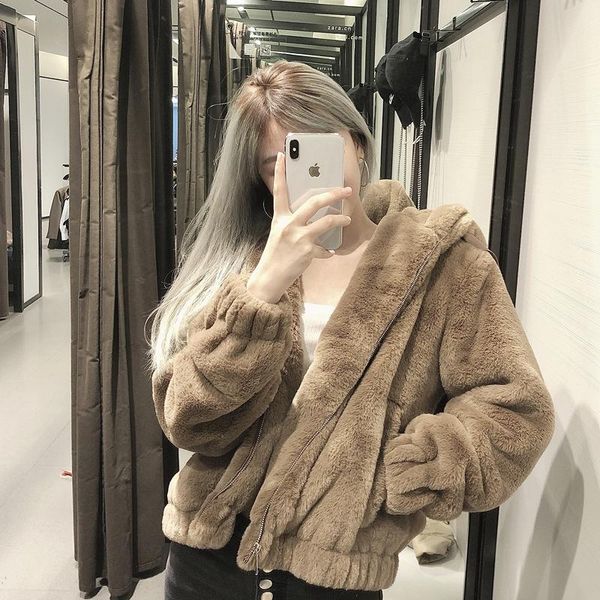 women's jackets winter style faux fur hooded jacket plush thick coat women, Black;brown
women's jackets winter style faux fur hooded jacket plush thick coat women, Black;brown