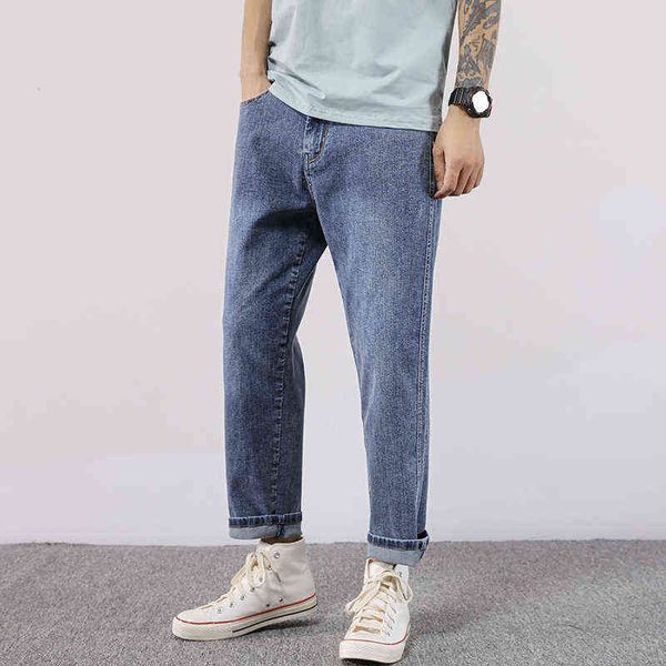 large 2021 spring / summer cropped fashion brand straight comfortable men's jeans, Blue
large 2021 spring / summer cropped fashion brand straight comfortable men's jeans, Blue