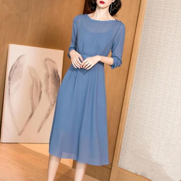 casual dresses women's spring summer style chiffon dress solid color o-neck long sleeve draped korean elegant ss1907, Black;gray
casual dresses women's spring summer style chiffon dress solid color o-neck long sleeve draped korean elegant ss1907, Black;gray