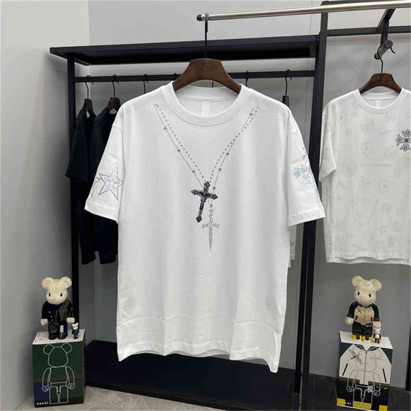 crosin summer new cross necklace drill reflector round neck white t-shirt men's fashion brand loose short, White;black
crosin summer new cross necklace drill reflector round neck white t-shirt men's fashion brand loose short, White;black