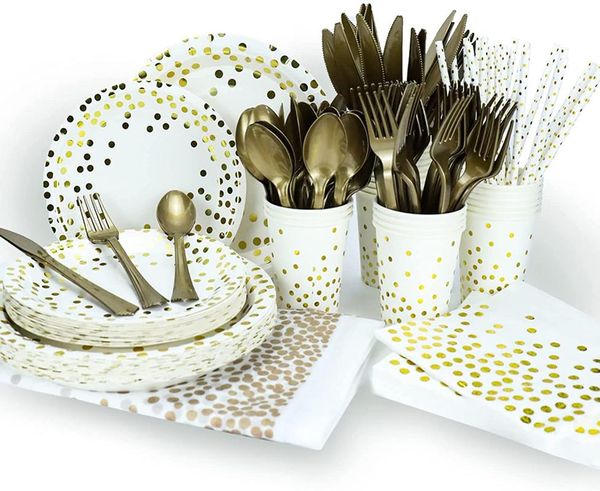 disposable dinnerware party plates white gold paper supplies tableware sets for birthday graduation fathers day christmas
disposable dinnerware party plates white gold paper supplies tableware sets for birthday graduation fathers day christmas