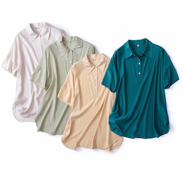 vintage chic solid color short sleeve shirt for lady polo-neck casual fashion women's summer streetwear elegant girl 210430, White
vintage chic solid color short sleeve shirt for lady polo-neck casual fashion women's summer streetwear elegant girl 210430, White