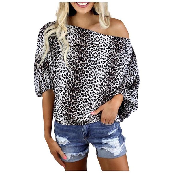 women's t-shirt leopard t-shirts off shoulder oversized skew collar summer casual short sleeve ropa mujer, White
women's t-shirt leopard t-shirts off shoulder oversized skew collar summer casual short sleeve ropa mujer, White