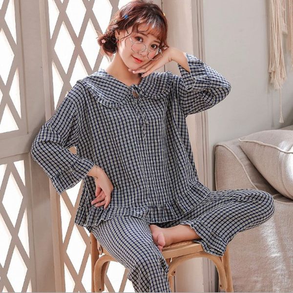 women's sleepwear college style sweet student's pajamas set long sleeve cotton pyjamas suit loose plaid two piece pijama women rim, Black;red
women's sleepwear college style sweet student's pajamas set long sleeve cotton pyjamas suit loose plaid two piece pijama women rim, Black;red