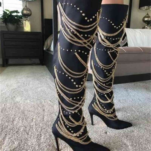 boots the transporting woman's drop black fluorescence gold chains toe boots pointed stiletto heels rivets over knee thigh yp60
boots the transporting woman's drop black fluorescence gold chains toe boots pointed stiletto heels rivets over knee thigh yp60