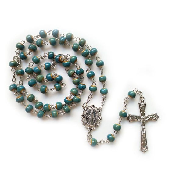 vintage green ceramic rosary necklace long jesus cross pendant beads strand catholic jewelry, Silver
vintage green ceramic rosary necklace long jesus cross pendant beads strand catholic jewelry, Silver