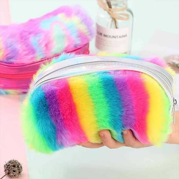 rainbow plush pencil case cute cosmetic bag large capacity box school supplies stationery women travel makeup hand bags
rainbow plush pencil case cute cosmetic bag large capacity box school supplies stationery women travel makeup hand bags