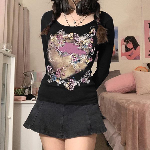 women's t-shirt retro tshirts slim gothic print florals cute women streetwear long sleeve tee shirt y2k graphic vintage aesthetic, White
women's t-shirt retro tshirts slim gothic print florals cute women streetwear long sleeve tee shirt y2k graphic vintage aesthetic, White