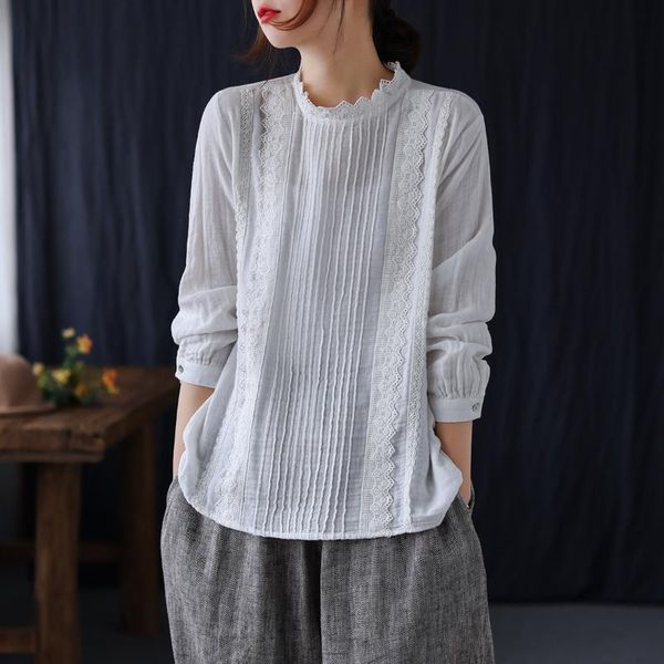 women's blouses & shirts fast drop ruffled collar lace patchwork pleated fine quality long sleeve cotton yarn shirt blouse rv827, White
women's blouses & shirts fast drop ruffled collar lace patchwork pleated fine quality long sleeve cotton yarn shirt blouse rv827, White