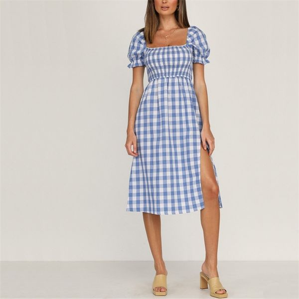 summer women's casual plaid square collar short sleeve slim dress vestidos 210430, Black;gray
summer women's casual plaid square collar short sleeve slim dress vestidos 210430, Black;gray