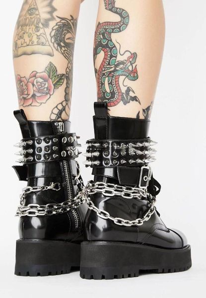 boots fashion women spike rivets studs chains buckle motorcycle thick platform sole street dance ankle chunky heel, Black
boots fashion women spike rivets studs chains buckle motorcycle thick platform sole street dance ankle chunky heel, Black