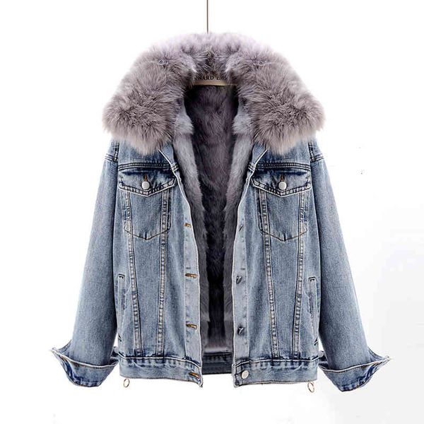 women's jackets winter fashion thick warm denim women removable fur collar rabbit liner jeans coat loose outerwear female r8jh, Black;brown
women's jackets winter fashion thick warm denim women removable fur collar rabbit liner jeans coat loose outerwear female r8jh, Black;brown
