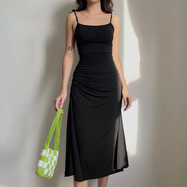 casual dresses summer ladies ruched midi dress solid black tie up spaghetti straps backless vestidos with drawstring women vacation 2021, Black;gray
casual dresses summer ladies ruched midi dress solid black tie up spaghetti straps backless vestidos with drawstring women vacation 2021, Black;gray