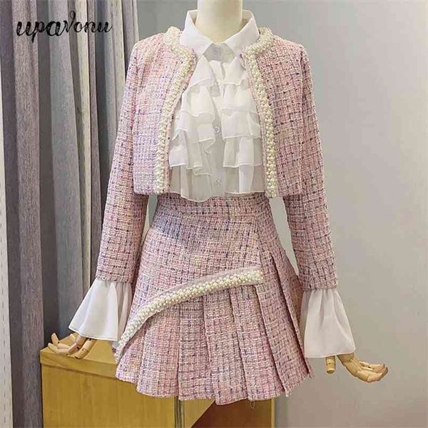 elegant tweed three-piece beaded women's set cardigan jacket & ruffled shirt a-line skirt party autumn 210524, White
elegant tweed three-piece beaded women's set cardigan jacket & ruffled shirt a-line skirt party autumn 210524, White