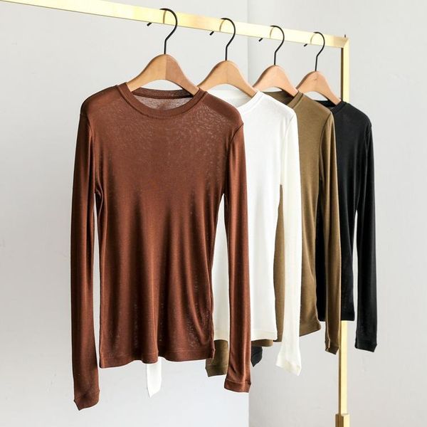 women's t-shirt women 2021 bottoming shirt wool tencel round neck solid color long-sleeved inner and outer base, White
women's t-shirt women 2021 bottoming shirt wool tencel round neck solid color long-sleeved inner and outer base, White