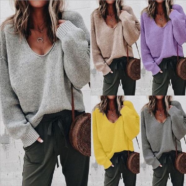 women's sweaters 2021 fashion casual long-sleeved sweater solid color v-neck low-cut loose women knitted for, White;black
women's sweaters 2021 fashion casual long-sleeved sweater solid color v-neck low-cut loose women knitted for, White;black