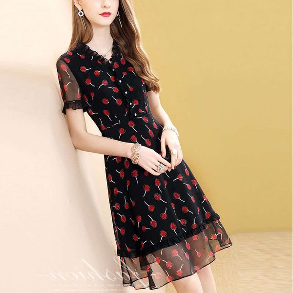 like wind casual dresses mulberry silk dress for women short sleeve black printed temperament skirt, Black;gray
like wind casual dresses mulberry silk dress for women short sleeve black printed temperament skirt, Black;gray