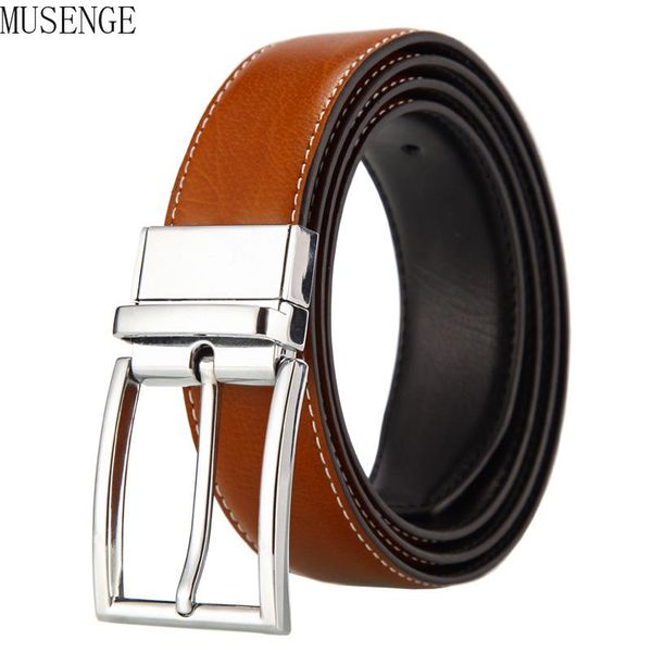 belts fashion men's belt jeans luxury genuine leather trouser waist male designer reversible pin buckle for men 2 sides, Black;brown